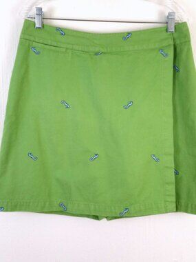 Kate Hill Green Cotton Wrap Skort Skirt Embroidered Seahorse